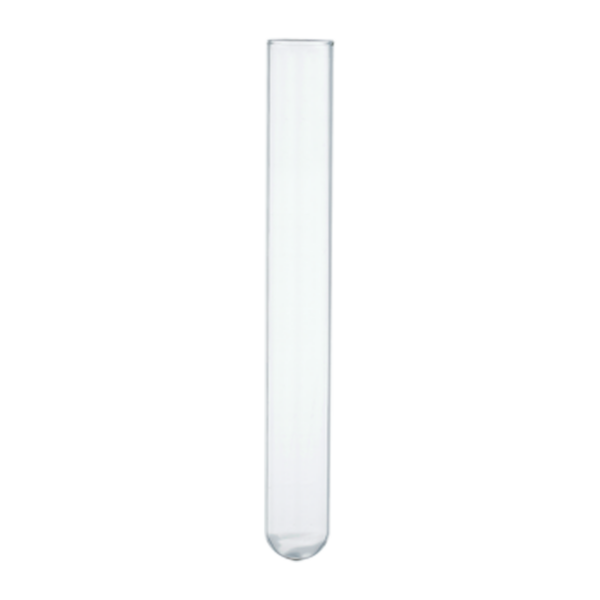 A clear, empty test tube with a rounded bottom.