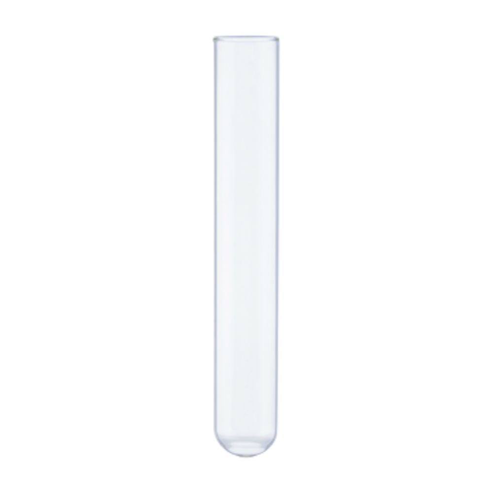 A clear empty test tube with a rounded bottom.