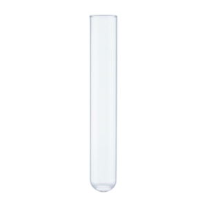 A clear empty test tube with a rounded bottom.