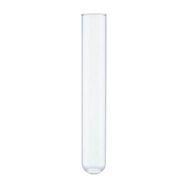 A clear empty test tube with a rounded bottom.