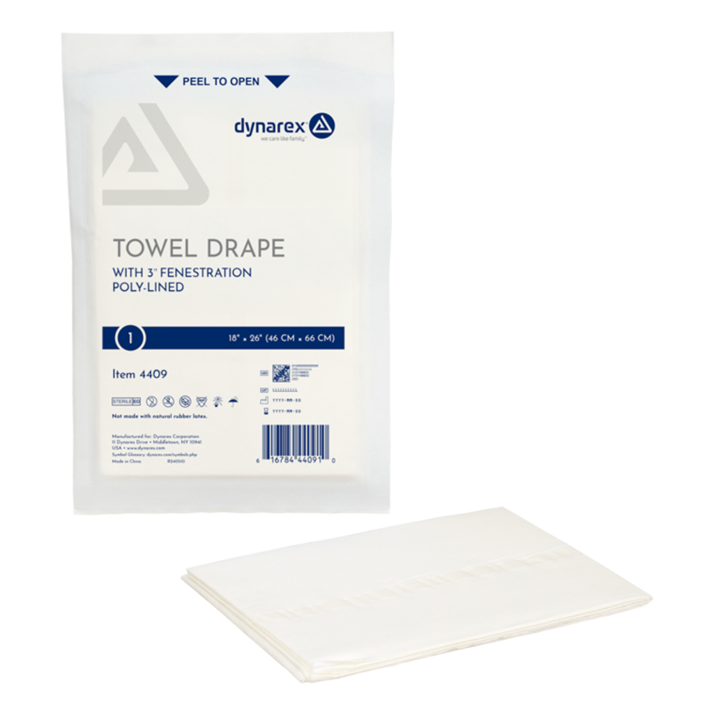 Pack of white towel drapes for medical or cosmetic use.