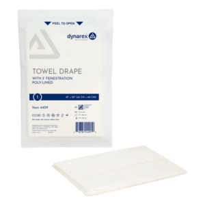 Pack of white towel drapes for medical or cosmetic use.
