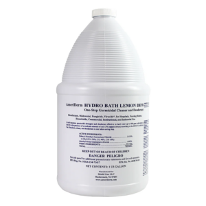 A gallon bottle of lemon-scented hybrid bath disinfectant cleaner.