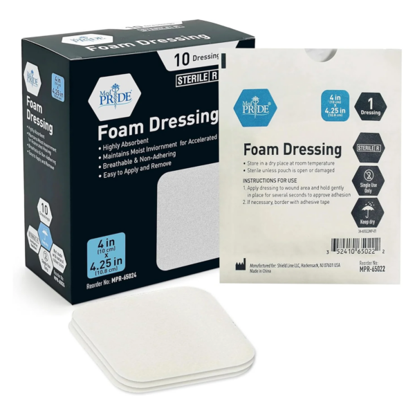 MedPride Foam Dressing – 4” x 4.25” Sterile