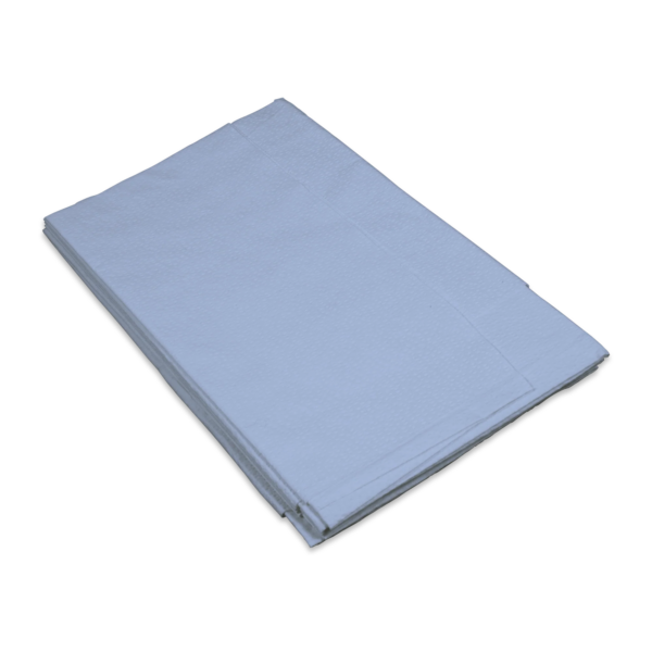 A neatly folded light blue bedsheet.