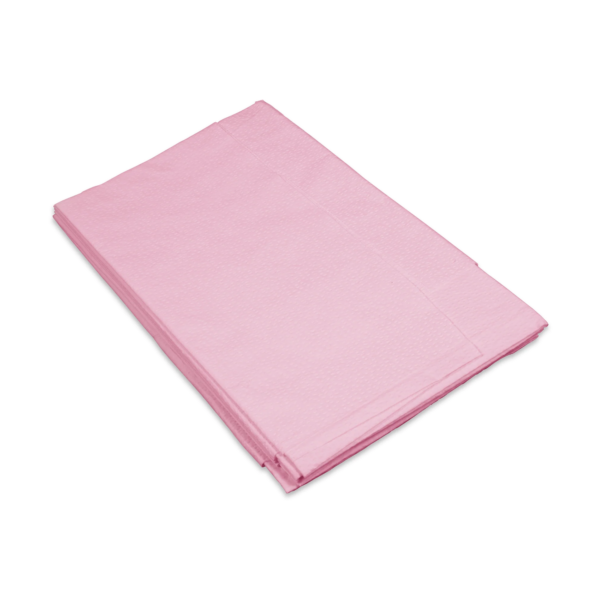A neatly folded pink fabric or sheet.