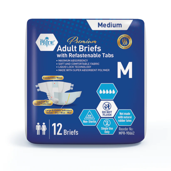 MedPride Premium Adult Briefs with Refastenable Tabs – Medium