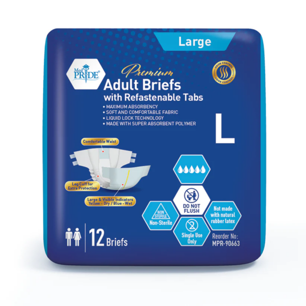 MedPride Premium Adult Briefs with Refastenable Tabs – Large