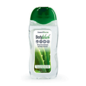 Aloe vera body gel in a clear bottle with a green cap.
