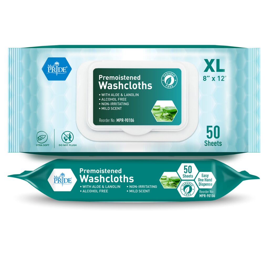 MedPride Premoistened Adult Washcloths – 8” x 12” Mild Scent (50 Wipes)
