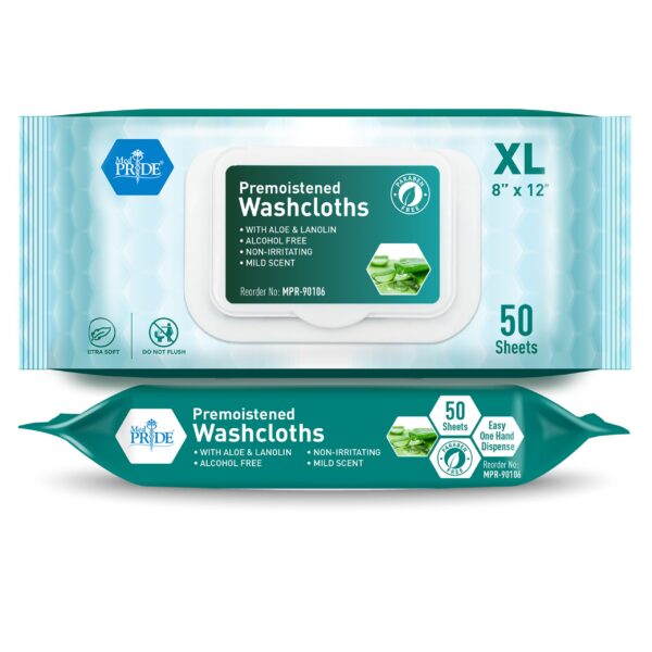 MedPride Premoistened Adult Washcloths – 8” x 12” Mild Scent (50 Wipes)
