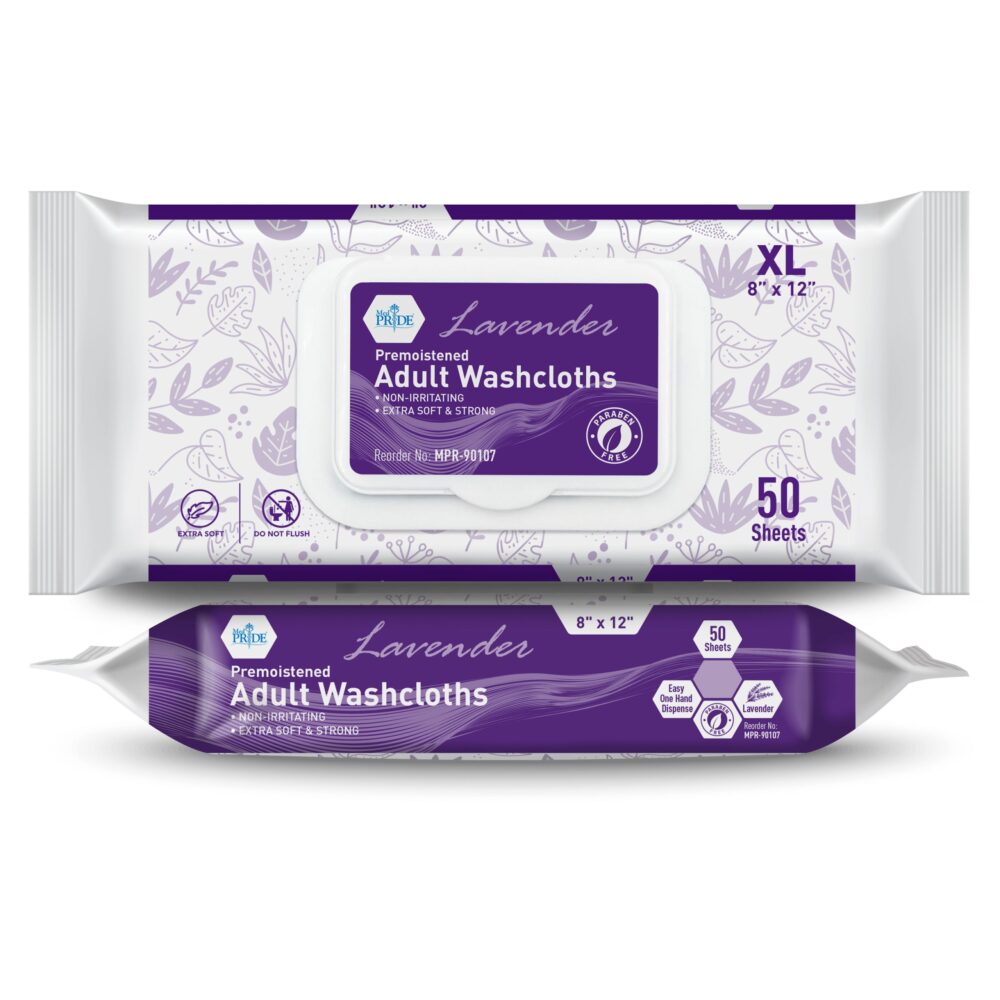 MedPride Premoistened Adult Washcloths – 8” x 12” Lavender