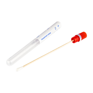 A sterile swab and test tube used for sample collection.